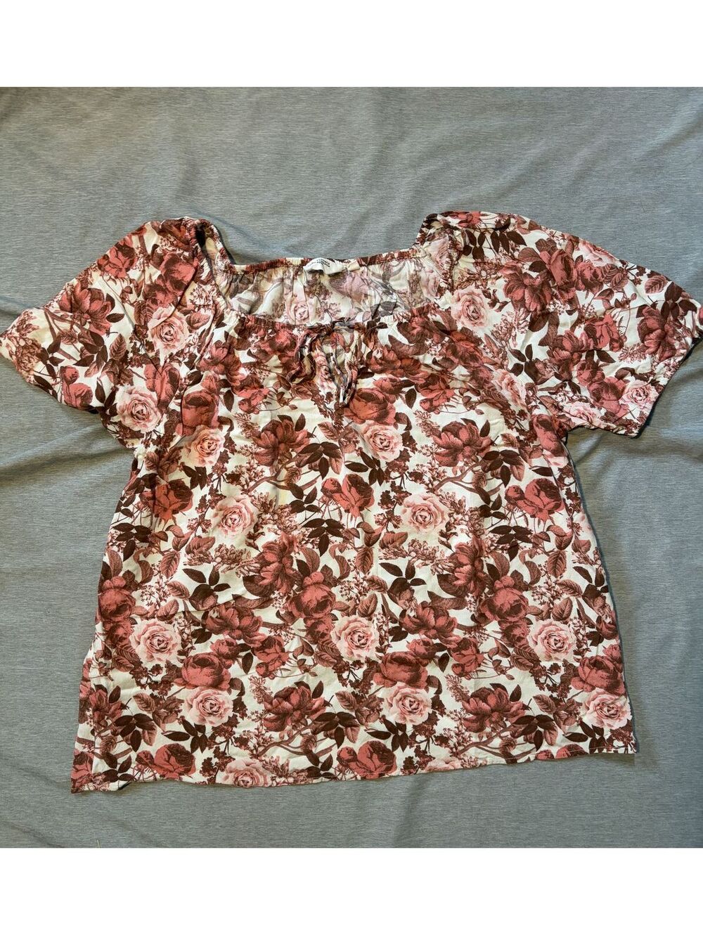 Candace Cameron Bure Romantic Rose Floral Puff Sleeve Blouse Cottagecore M